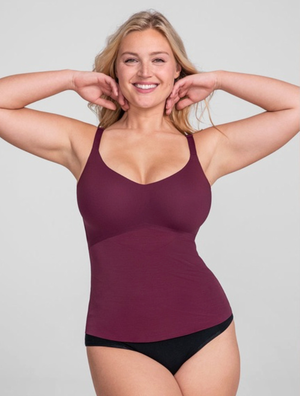 HoneyLove Womens Liftwear Cami Tank Top 4X Plus Built-in Wireless Bra Burgundy